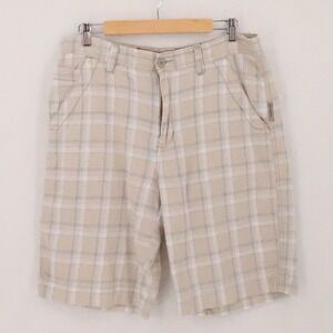 Unionbay Plaid Cotton Shorts Mens Size 34 Tan White Y2K Skater Preppy Neutral